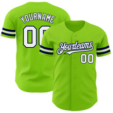 Load image into Gallery viewer, Custom Neon Green White-Navy Authentic Baseball Jersey

