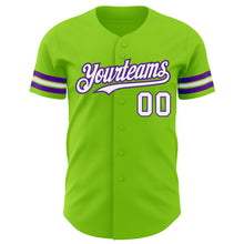 Загрузить изображение в средство просмотра галереи, Custom Neon Green White-Purple Authentic Baseball Jersey
