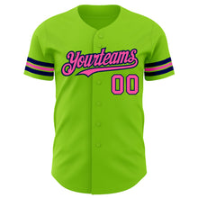 Load image into Gallery viewer, Custom Neon Green Pink-Navy Authentic Baseball Jersey
