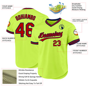 Custom Neon Green Red-Navy Authentic Throwback Baseball Jersey
