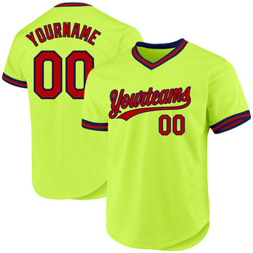 Custom Neon Green Red-Navy Authentic Throwback Baseball Jersey