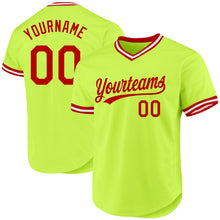Load image into Gallery viewer, Custom Neon Green Red-White Authentic Throwback Baseball Jersey
