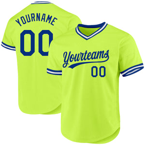 Custom Neon Green Royal-White Authentic Throwback Baseball Jersey