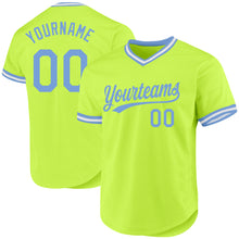 Load image into Gallery viewer, Custom Neon Green Light Blue-White Authentic Throwback Baseball Jersey
