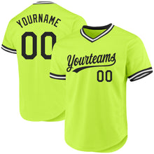 Load image into Gallery viewer, Custom Neon Green Black-White Authentic Throwback Baseball Jersey

