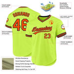 Custom Neon Green Orange-Black Authentic Throwback Baseball Jersey