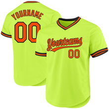 Load image into Gallery viewer, Custom Neon Green Orange-Black Authentic Throwback Baseball Jersey

