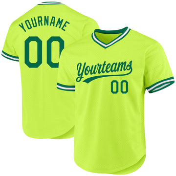 Custom Neon Green Kelly Green-White Authentic Throwback Baseball Jersey