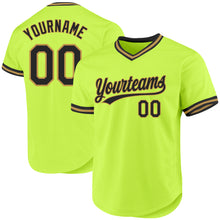 Load image into Gallery viewer, Custom Neon Green Black-Old Gold Authentic Throwback Baseball Jersey
