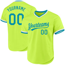 Load image into Gallery viewer, Custom Neon Green Teal-White Authentic Throwback Baseball Jersey
