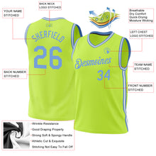 Laden Sie das Bild in den Galerie-Viewer, Custom Neon Green Light Blue-White Authentic Throwback Basketball Jersey
