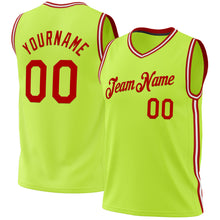 Laden Sie das Bild in den Galerie-Viewer, Custom Neon Green Red-White Authentic Throwback Basketball Jersey
