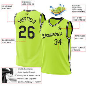 Custom Neon Green Black-White Authentic Throwback Basketball Jersey