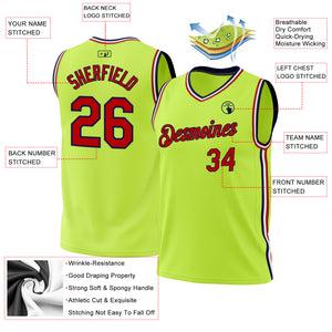 Custom Neon Green Red-Navy Authentic Throwback Basketball Jersey