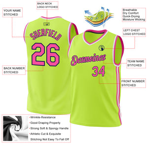 Custom Neon Green Pink Navy-White Authentic Throwback Basketball Jersey