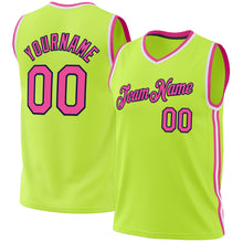 Load image into Gallery viewer, Custom Neon Green Pink Navy-White Authentic Throwback Basketball Jersey
