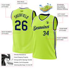 Load image into Gallery viewer, Custom Neon Green Navy-White Authentic Throwback Basketball Jersey
