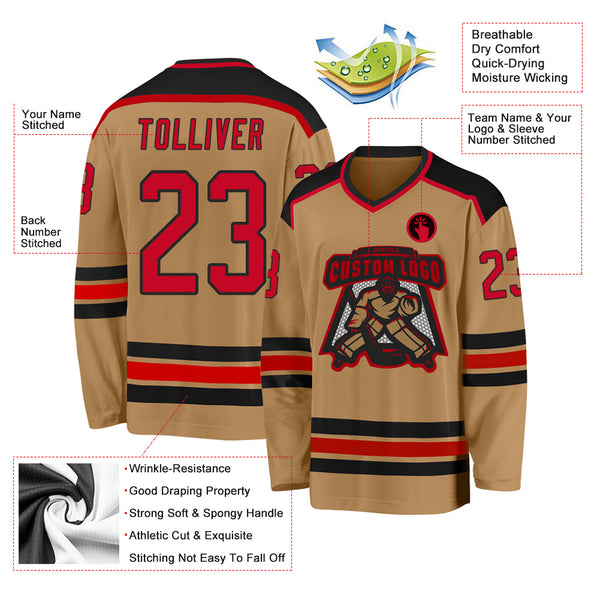 Custom Hockey Jersey Old Gold Red-Black