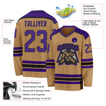 Laden Sie das Bild in den Galerie-Viewer, Custom Old Gold Purple-Black Hockey Jersey
