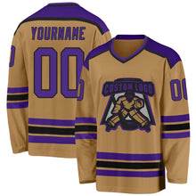 Laden Sie das Bild in den Galerie-Viewer, Custom Old Gold Purple-Black Hockey Jersey
