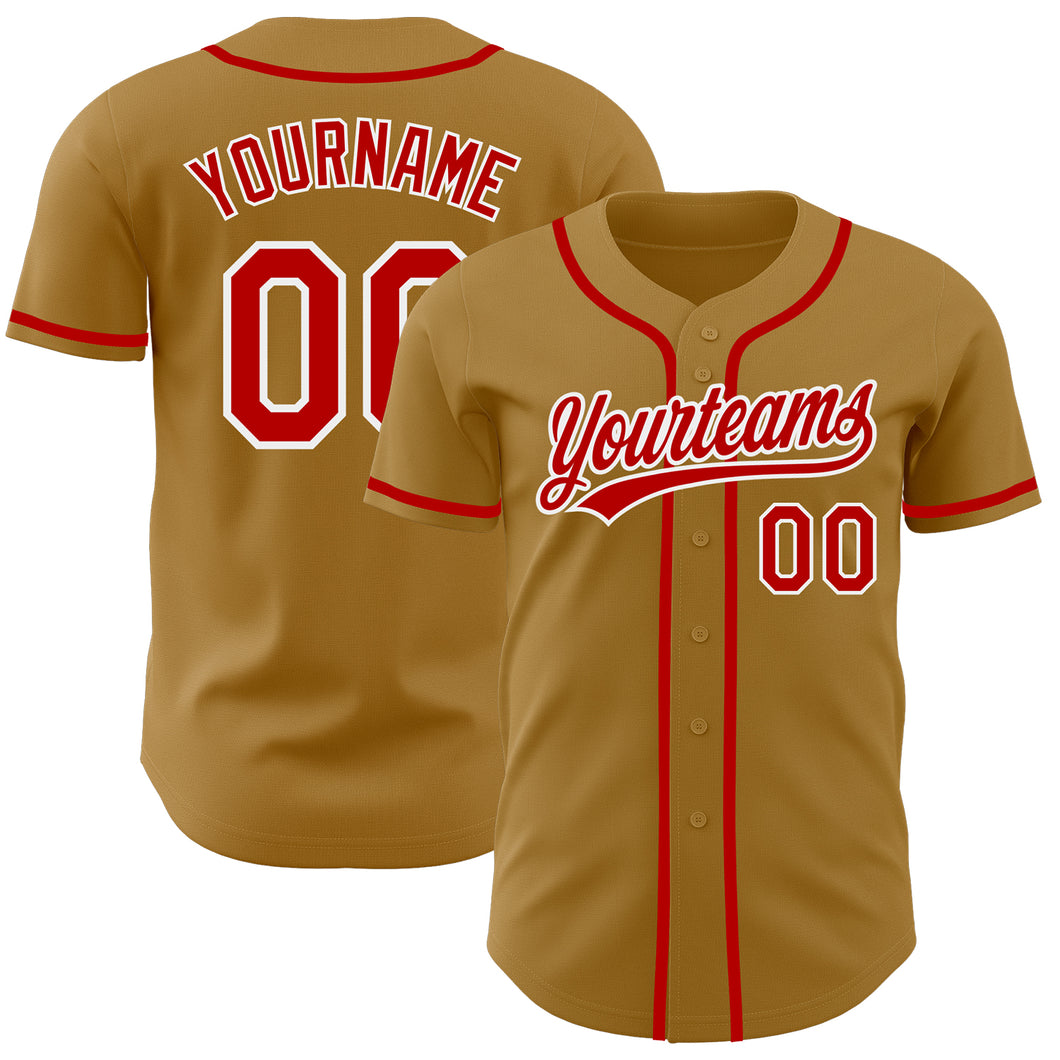 Custom Old Gold Red-White Authentic Baseball Jersey