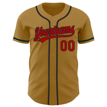 Custom Old Gold Red-Black Authentic Baseball Jersey