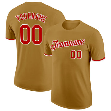 Custom Old Gold Red-White Performance T-Shirt