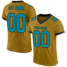 Load image into Gallery viewer, Custom Old Gold Teal-Black Mesh Authentic Football Jersey
