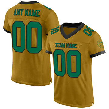 Custom Old Gold Kelly Green-Black Mesh Authentic Football Jersey