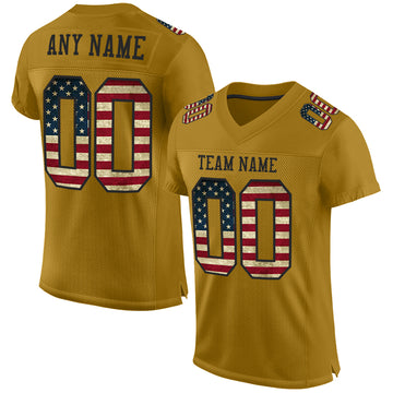 Custom Old Gold Vintage USA Flag-Black Mesh Authentic Football Jersey