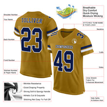 Load image into Gallery viewer, Custom Old Gold Navy-White Mesh Authentic Football Jersey
