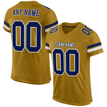 Load image into Gallery viewer, Custom Old Gold Navy-White Mesh Authentic Football Jersey
