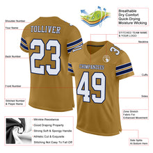 Load image into Gallery viewer, Custom Old Gold White-Navy Mesh Authentic Football Jersey
