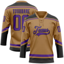 Laden Sie das Bild in den Galerie-Viewer, Custom Old Gold Purple-Black Hockey Lace Neck Jersey
