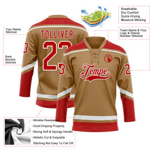 Load image into Gallery viewer, Custom Old Gold Red-White Hockey Lace Neck Jersey
