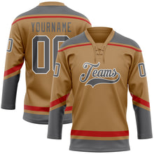 Load image into Gallery viewer, Custom Old Gold Steel Gray-White Hockey Lace Neck Jersey
