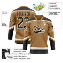 Laden Sie das Bild in den Galerie-Viewer, Custom Old Gold Black-White Hockey Lace Neck Jersey
