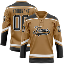 Load image into Gallery viewer, Custom Old Gold Black-White Hockey Lace Neck Jersey
