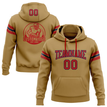 Custom Stitched Old Gold Red-Navy Football Pullover Sweatshirt Hoodie