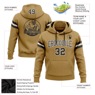 Custom Stitched Old Gold Black-White Football Pullover Sweatshirt Hoodie