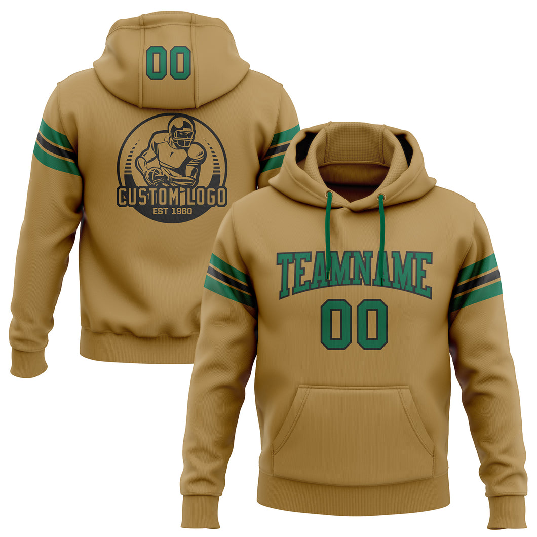 Custom Stitched Old Gold Kelly Green-Black Football Pullover Sweatshirt Hoodie