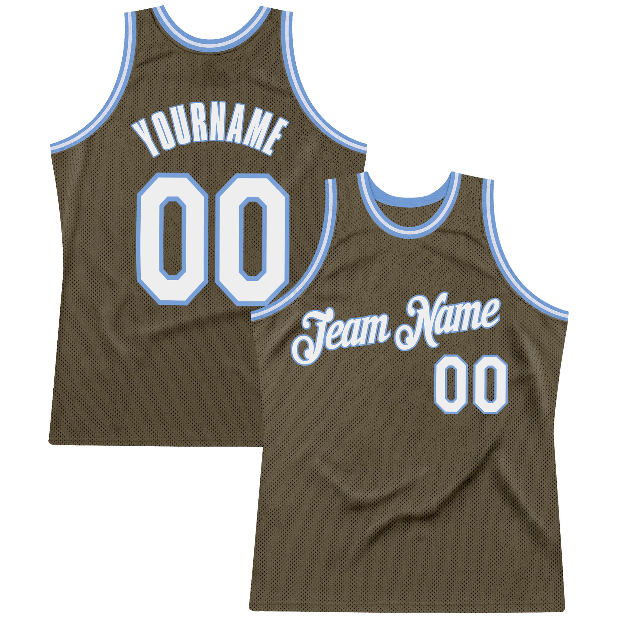 Custom Olive White-Light Blue Authentic Throwback Salute To Service  Basketball Jersey