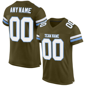 Custom Olive White-Light Blue Mesh Authentic Salute To Service Football Jersey