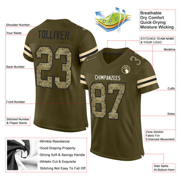 Custom Olive Camo-Black Mesh Authentic Salute To Service Football Jersey