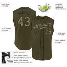 Load image into Gallery viewer, Custom Olive Camo-Black Authentic Sleeveless Salute To Service Baseball Jersey
