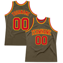 Load image into Gallery viewer, Custom Olive Red-Gold Authentic Throwback Salute To Service  Basketball Jersey
