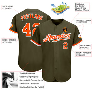 Custom Olive Orange-White Authentic Salute To Service Baseball Jersey