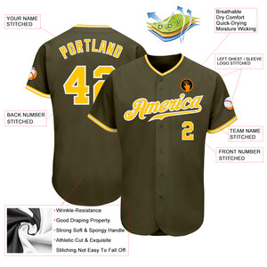 Custom Olive Gold-White Authentic Salute To Service Baseball Jersey