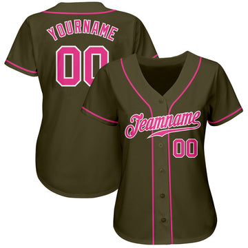 Custom Olive Pink-White Authentic Salute To Service Baseball Jersey