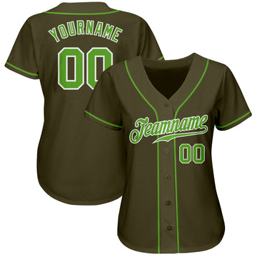 Custom Olive Neon Green-White Authentic Salute To Service Baseball Jersey